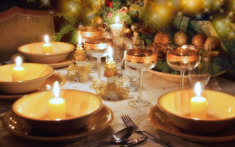 Dinner Table Setting — Gold, Festive, Night