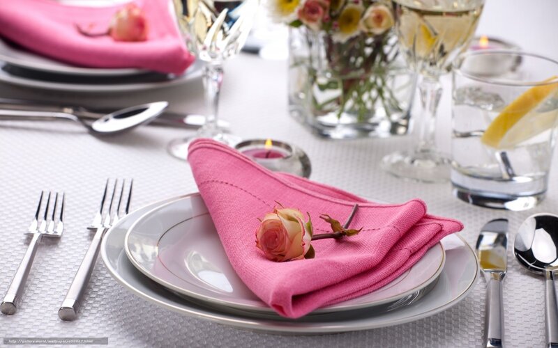 Dinner Table Setting — Pink, Elegant, Photograph