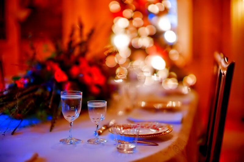 Dinner Table Setting — Red, Festive, Night, Photograph, Glasses