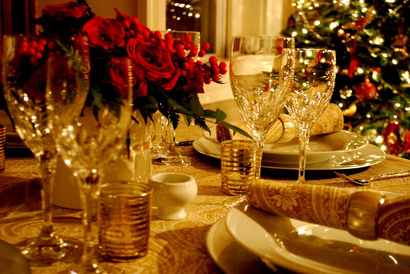 Dinner Table Setting — Red, Festive, Night, Photograph
