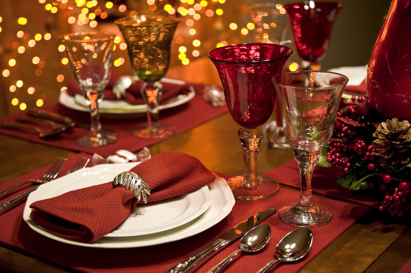 Dinner Table Setting — Red, Festive, Night