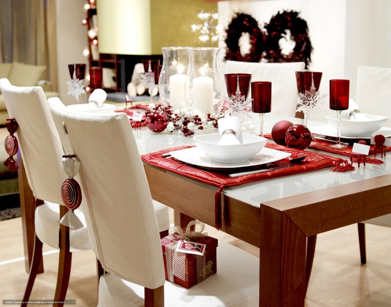 Dinner Table Setting — Red, Festive, Winter, Photograph