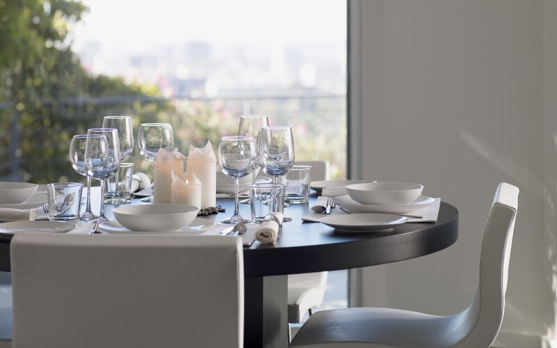 Dinner table setting with city view