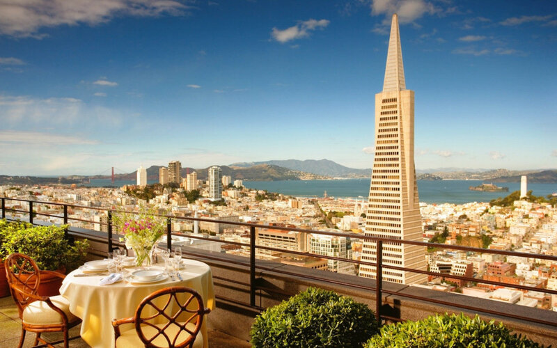 Dinner Table with City View — Blue, Serene, Afternoon