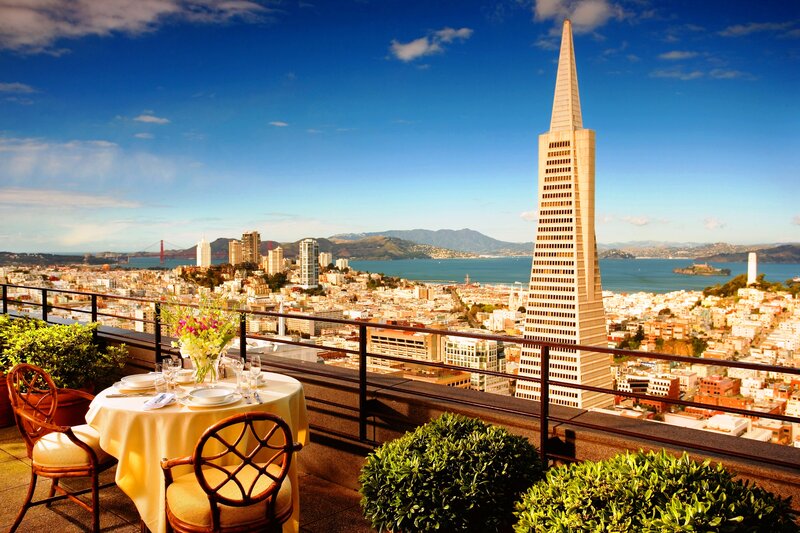 Dinner Table with City View — Blue, Serene