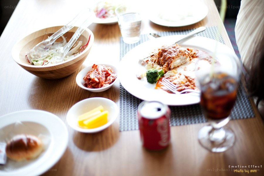 Dinner table with food and drinks