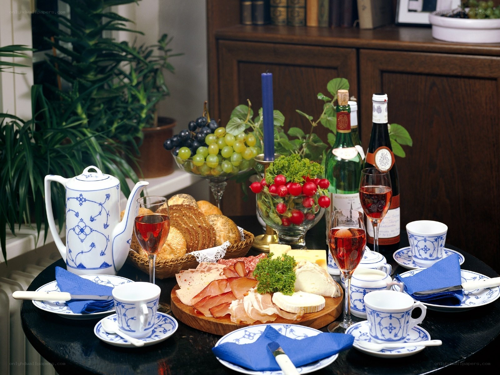 Dinner table with food and drinks