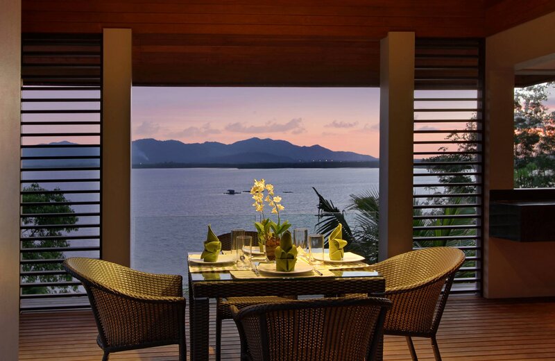 Dinner Table with Ocean View — Brown, Serene