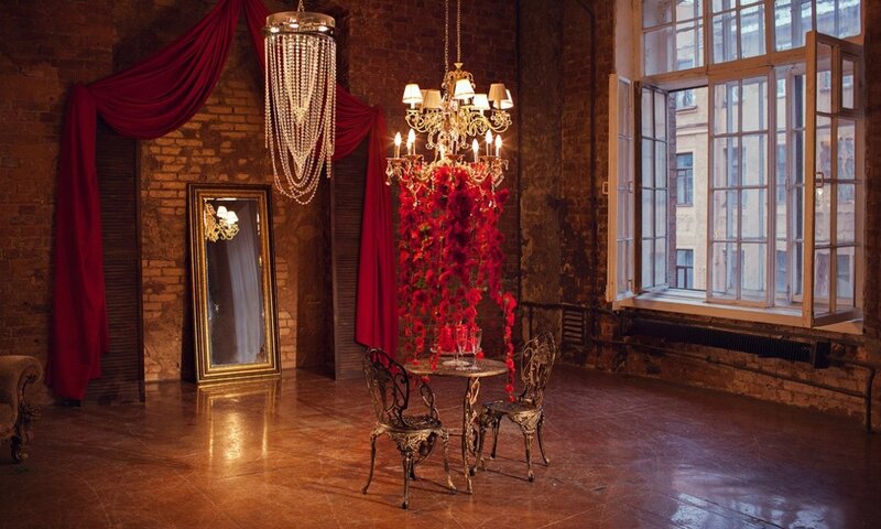 Dinner Table with Red Flowers