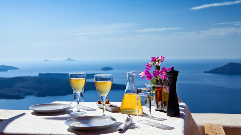Dinner Table with Sea View — Blue, Serene