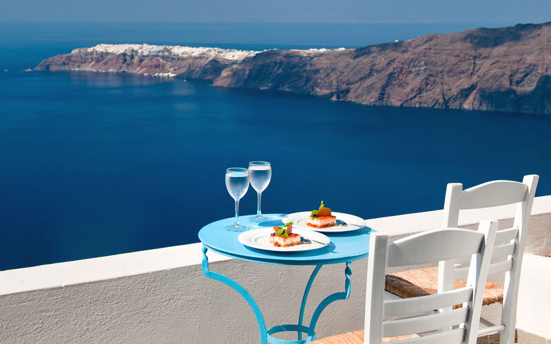 Dinner Table with Sea View — Blue