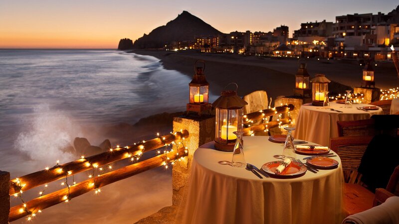 Dinner Tables on Cliff — Orange, Serene, Sunset