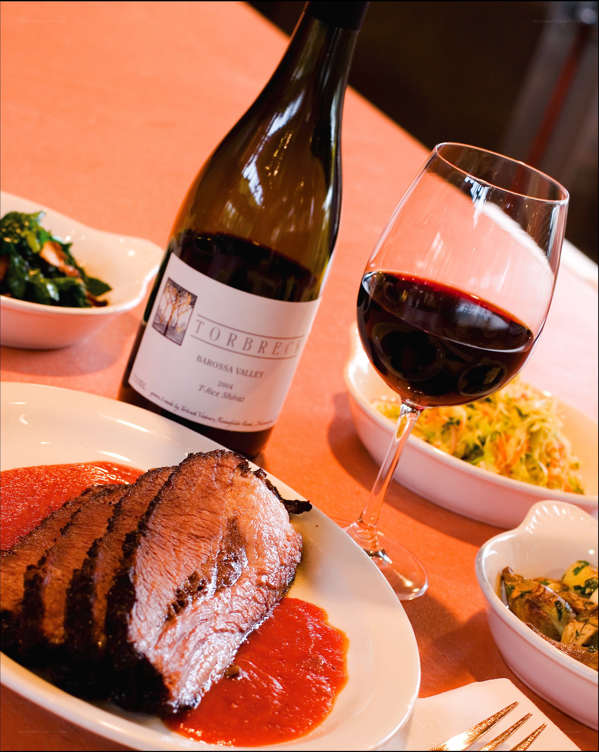 Dinner with wine and roast beef