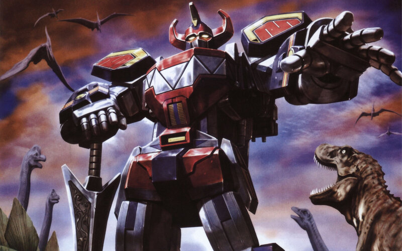 Dino Megazord in prehistoric landscape