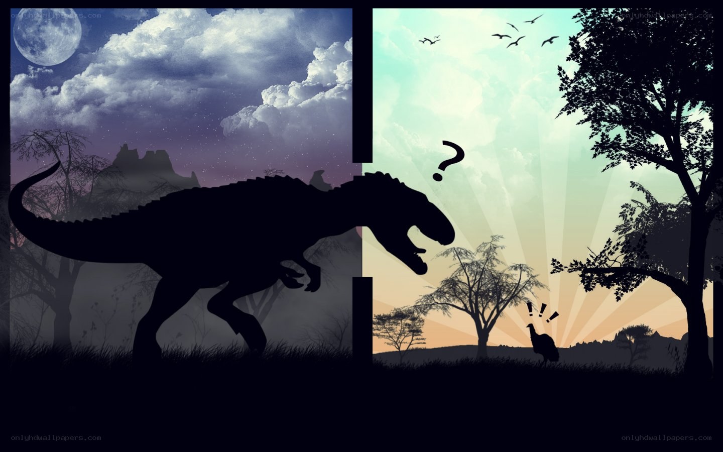 Dinosaur and bird silhouette