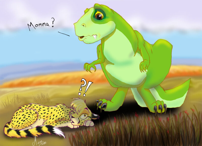 dinosaur and cheetah cub