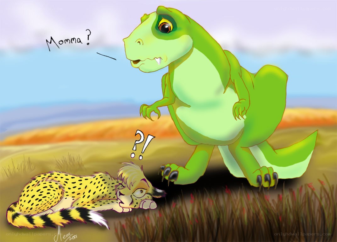 dinosaur and cheetah cub