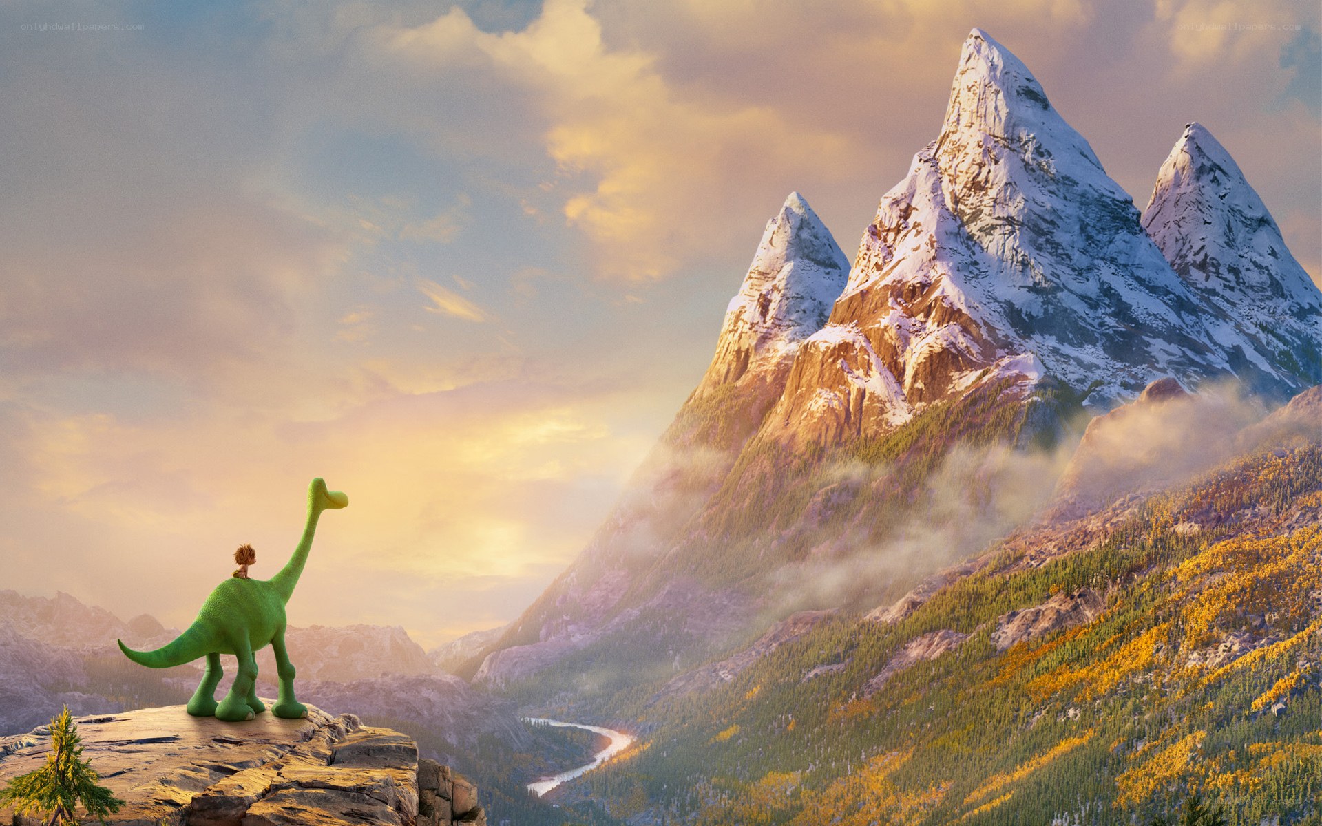 dinosaur and child on cliff