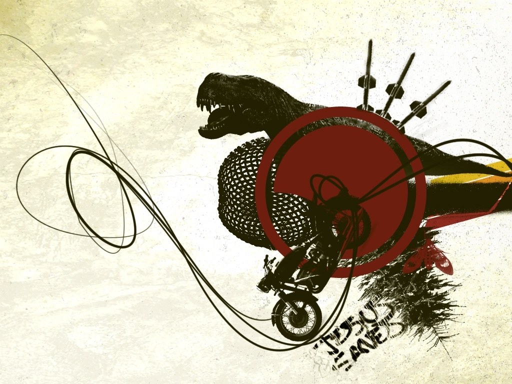 dinosaur and motorcycle collage
