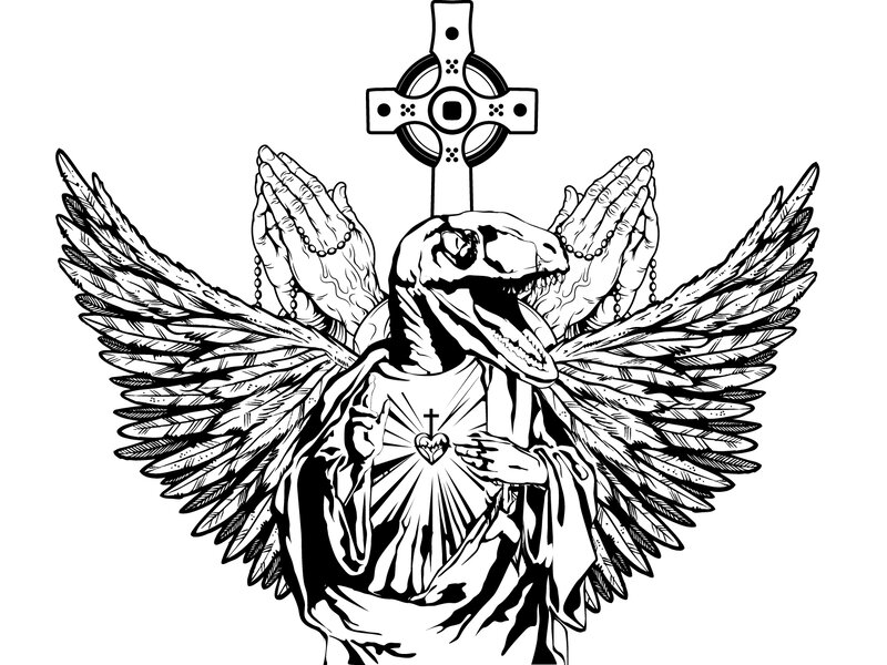 dinosaur angel with cross