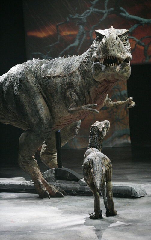 Dinosaur animatronics on stage