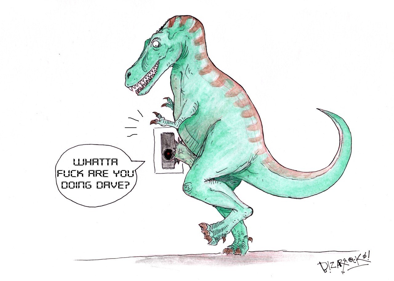 dinosaur at light switch