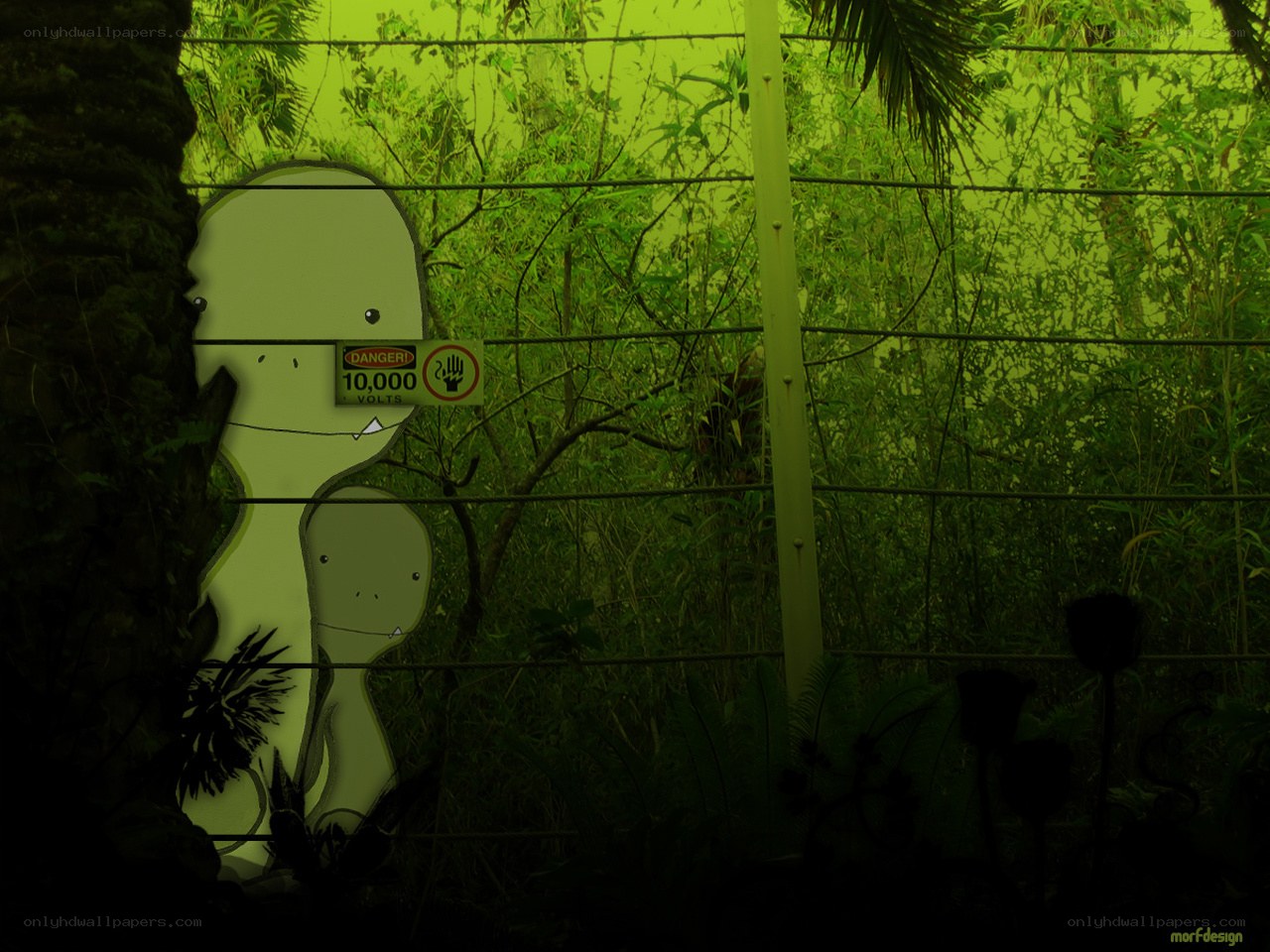 Dinosaur behind electric fence