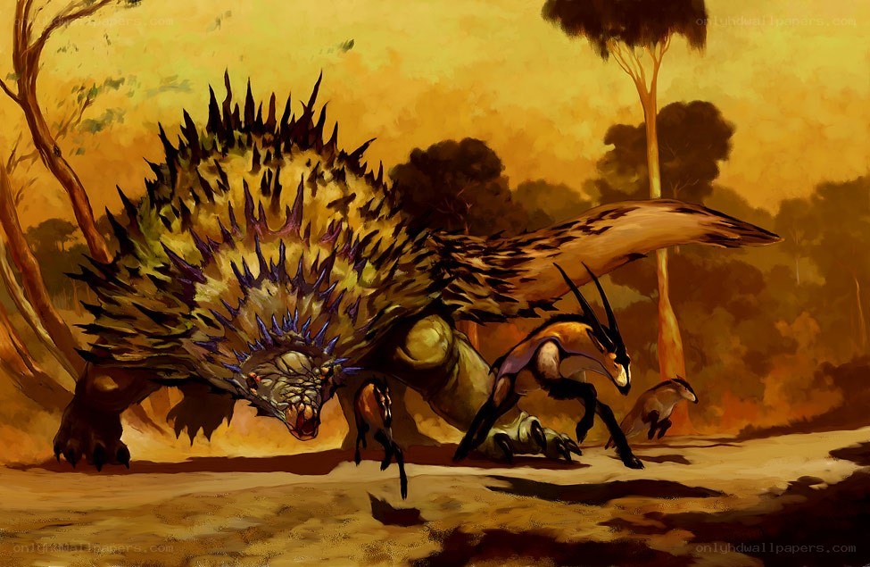 Dinosaur chase in desert