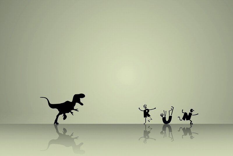 Dinosaur Chasing People — Black