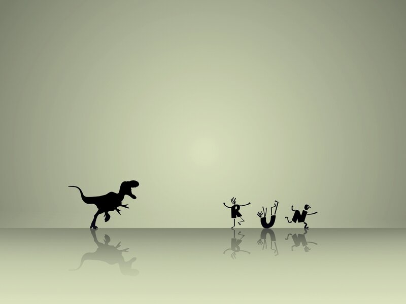 Dinosaur Chasing People — Gray