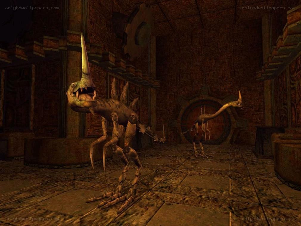 Dinosaur creatures in ancient temple