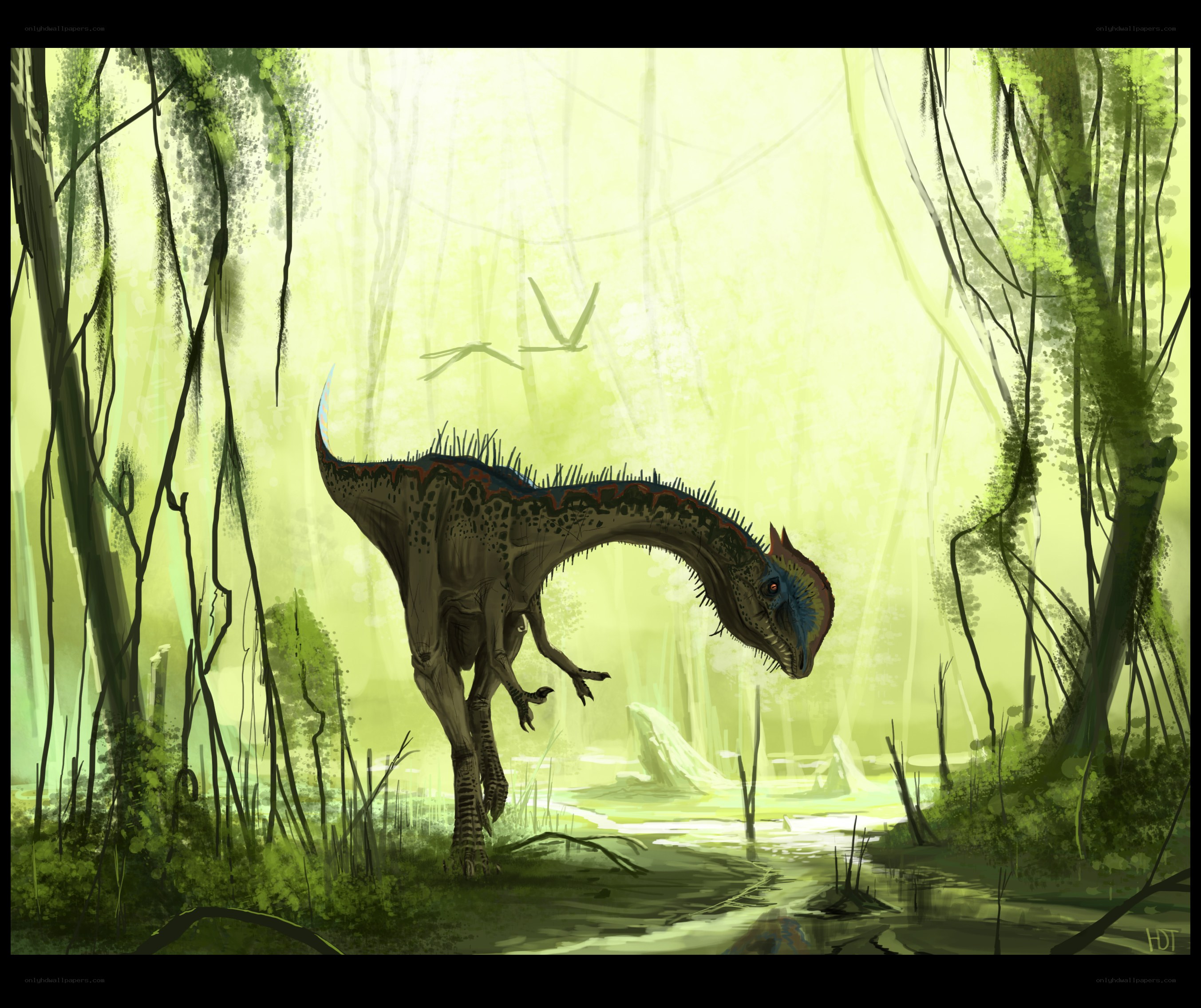Dinosaur in a lush forest