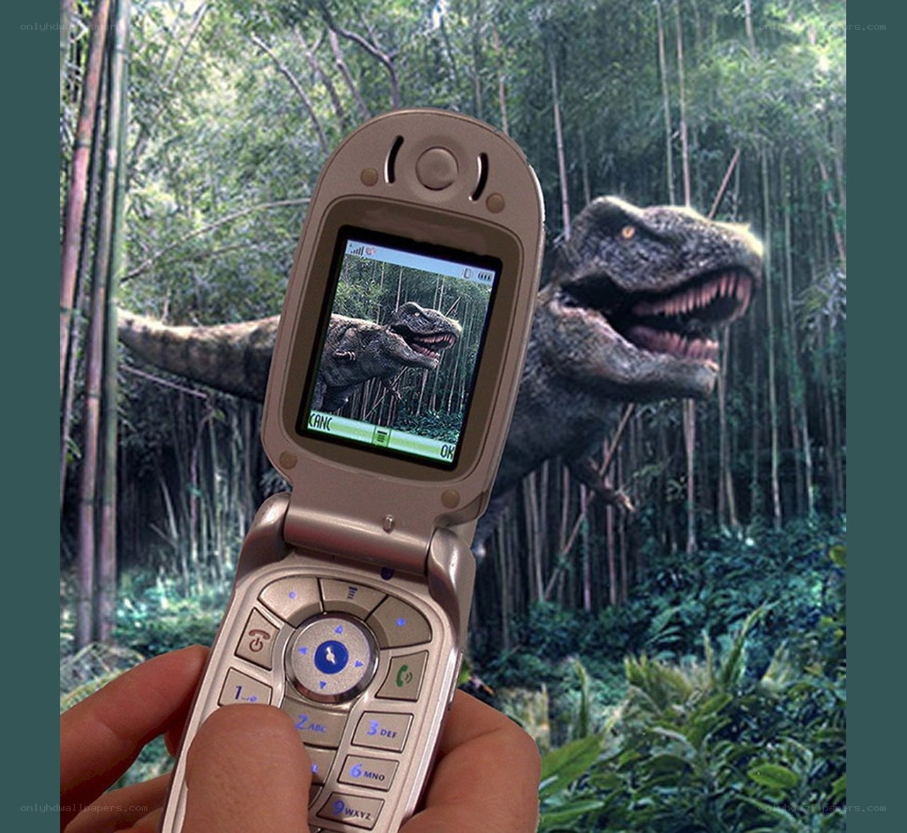 Dinosaur in bamboo forest