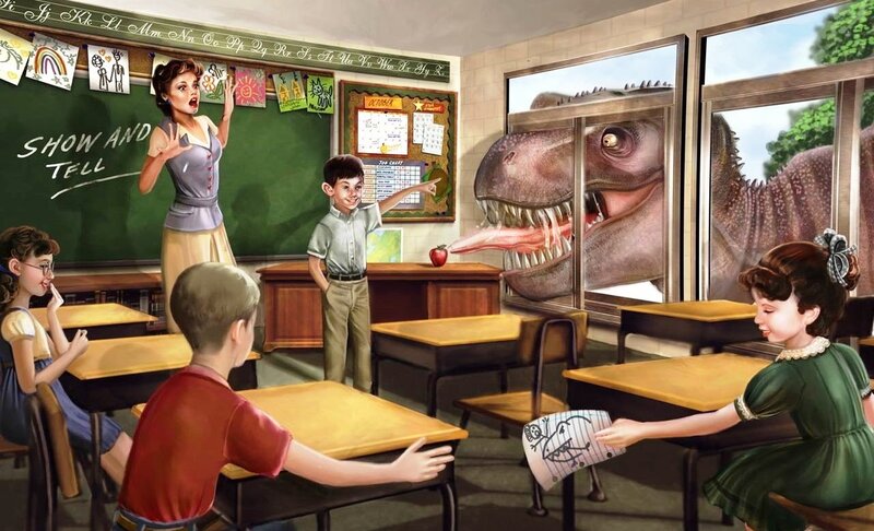Dinosaur in Classroom — Green