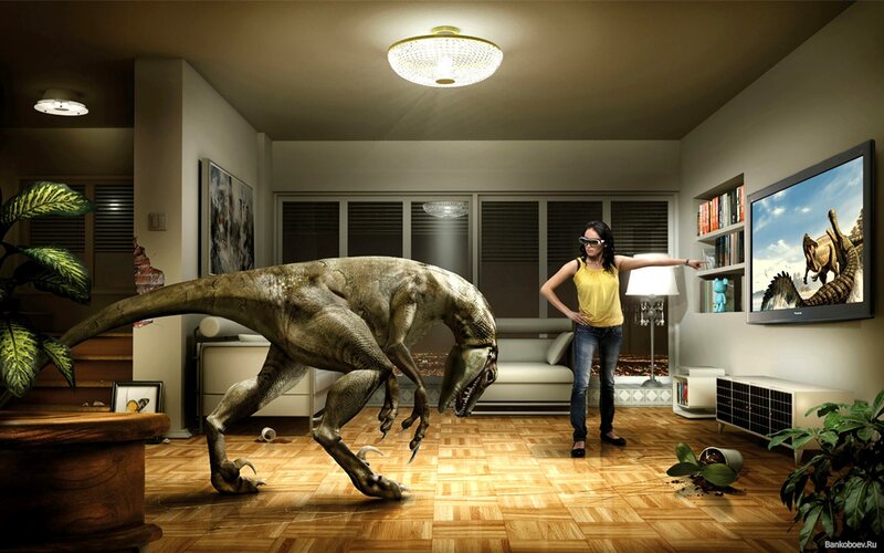 Dinosaur in living room