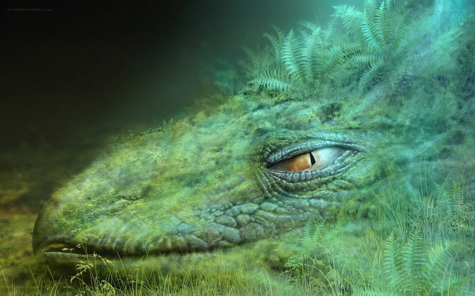dinosaur in prehistoric forest