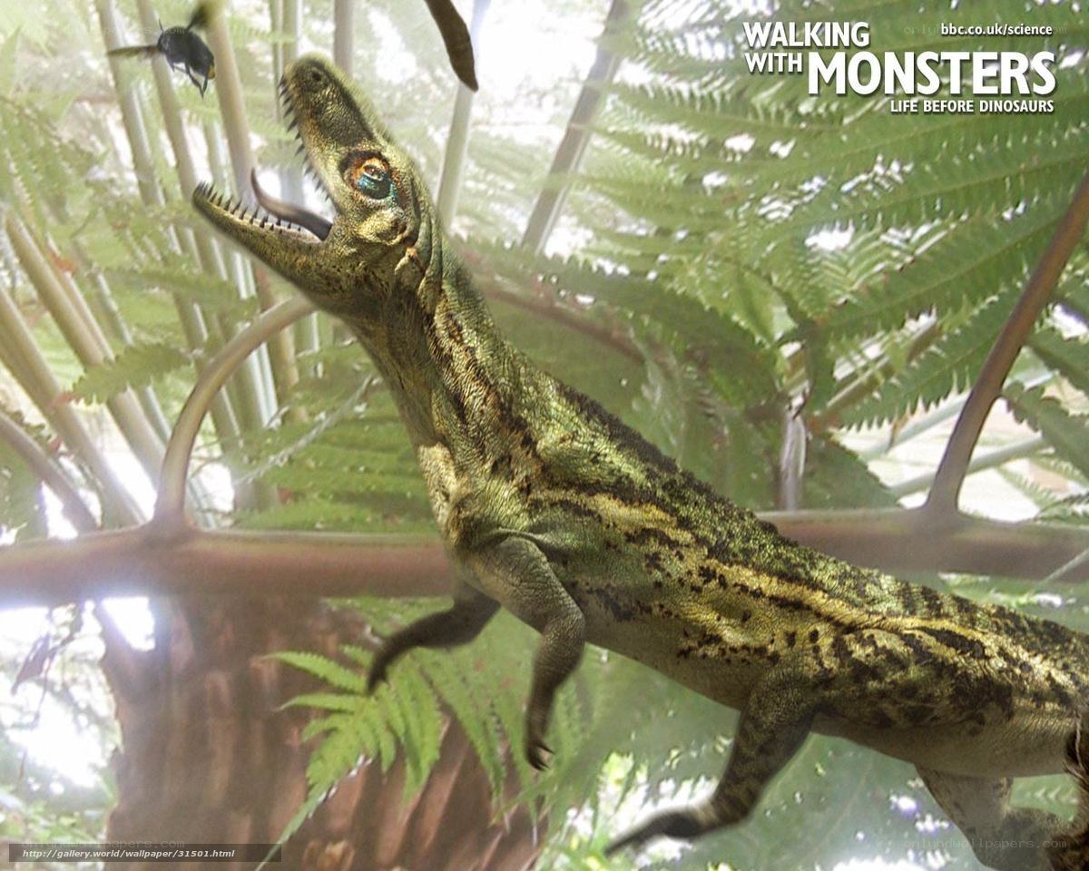 Dinosaur in prehistoric forest