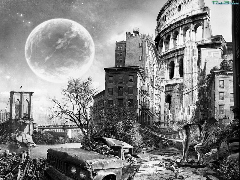 Dinosaur in Ruined City