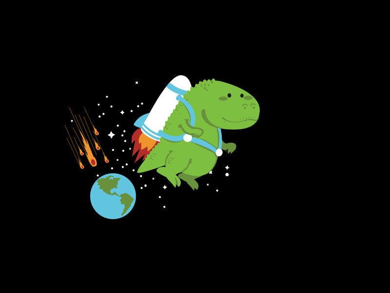 dinosaur in space with rocket