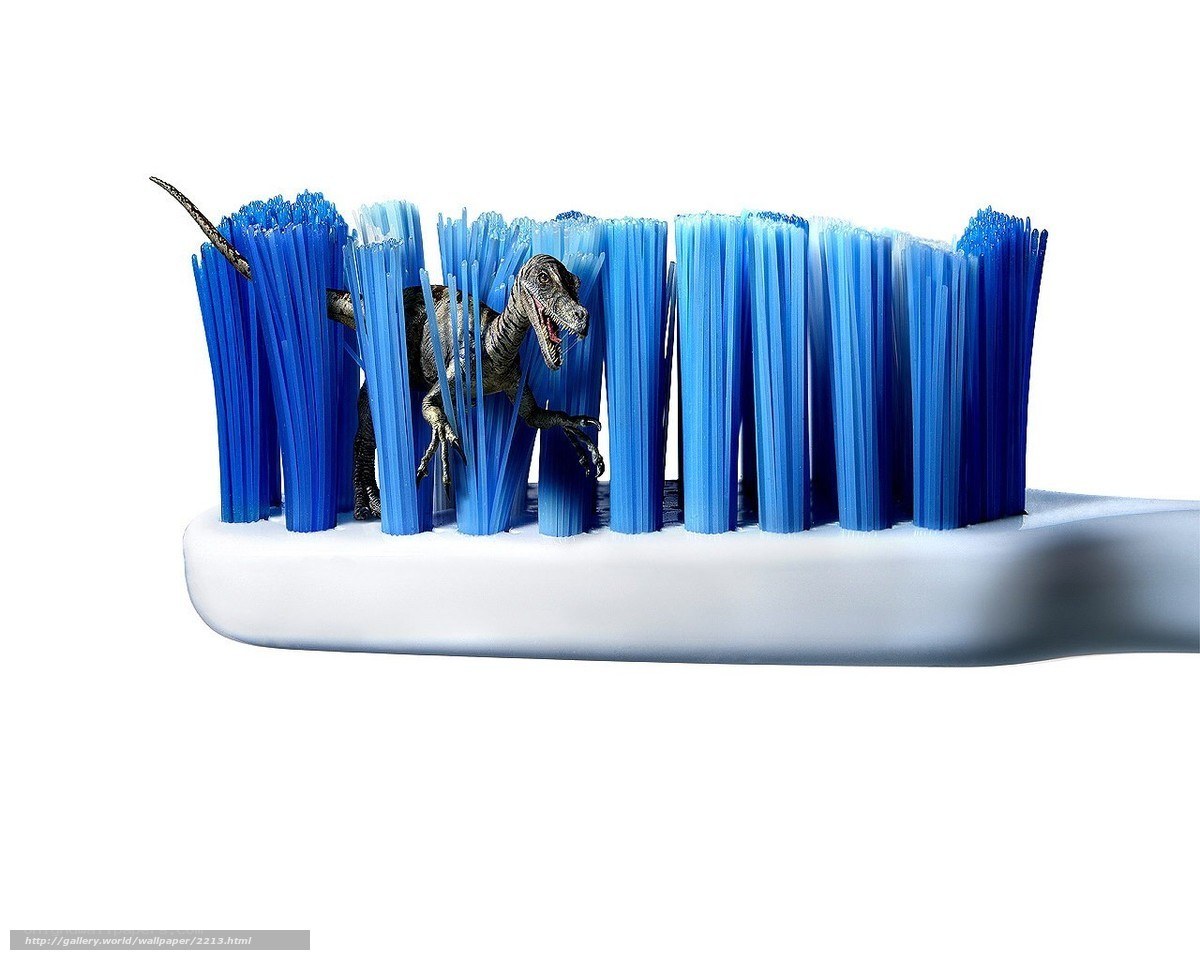 dinosaur in toothbrush bristles