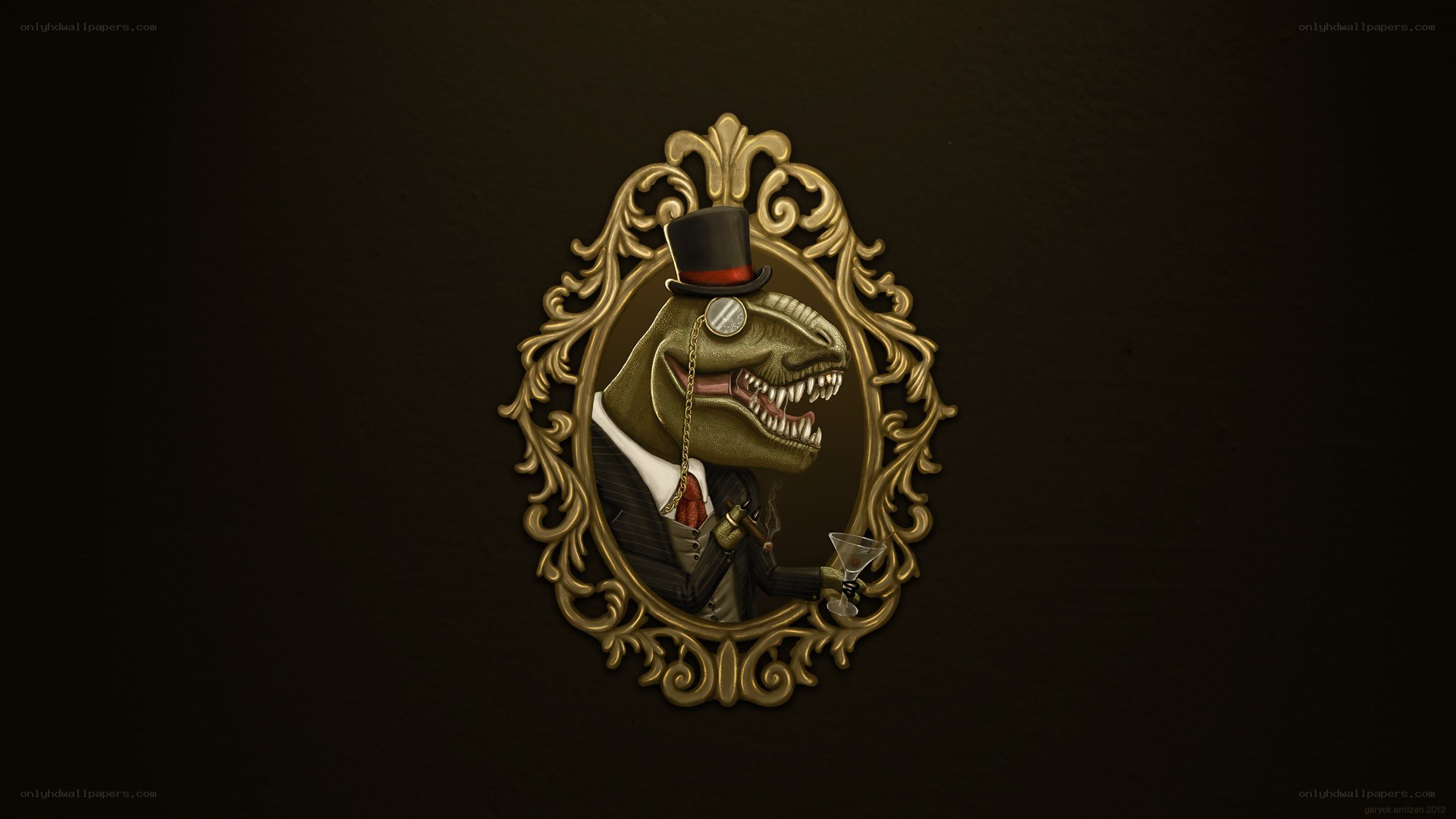 dinosaur in top hat portrait
