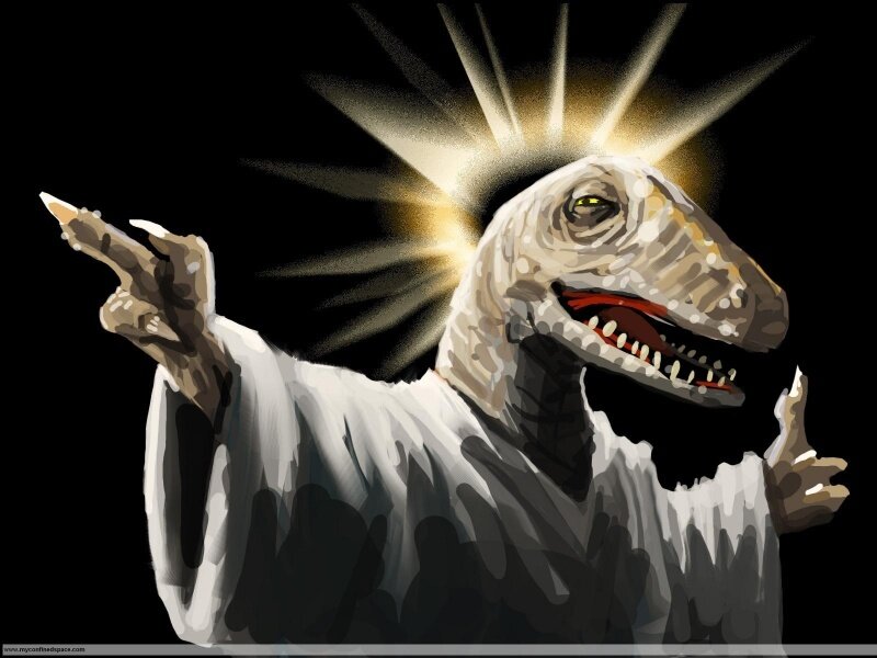 Dinosaur in White Robe — Dramatic