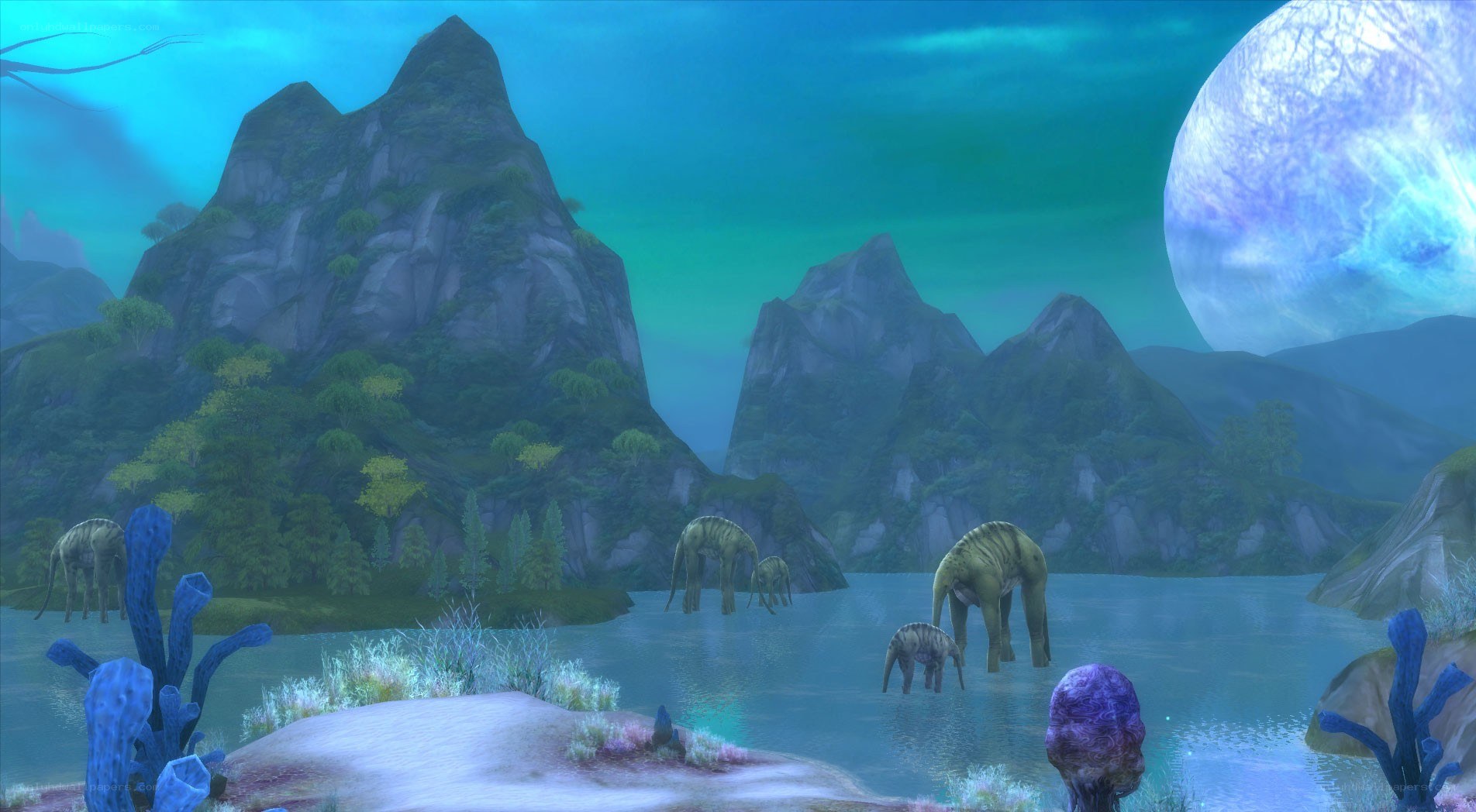 dinosaur landscape with moon