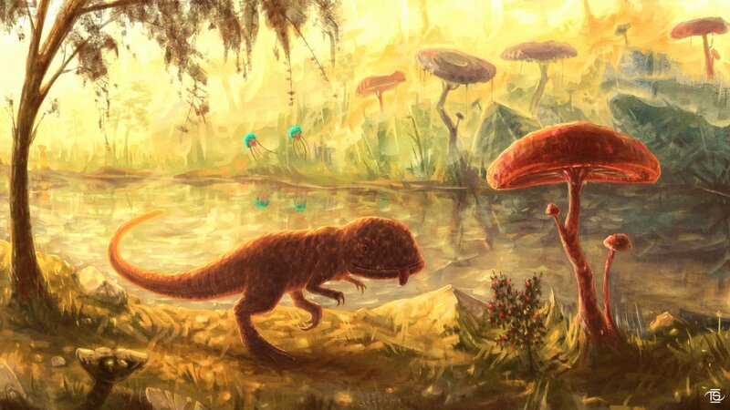 Dinosaur Near Pond