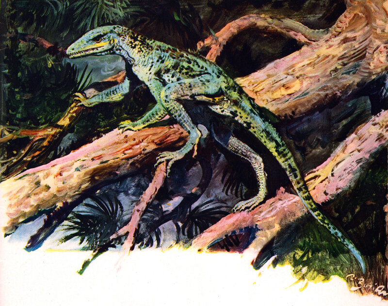 Dinosaur on a fallen log
