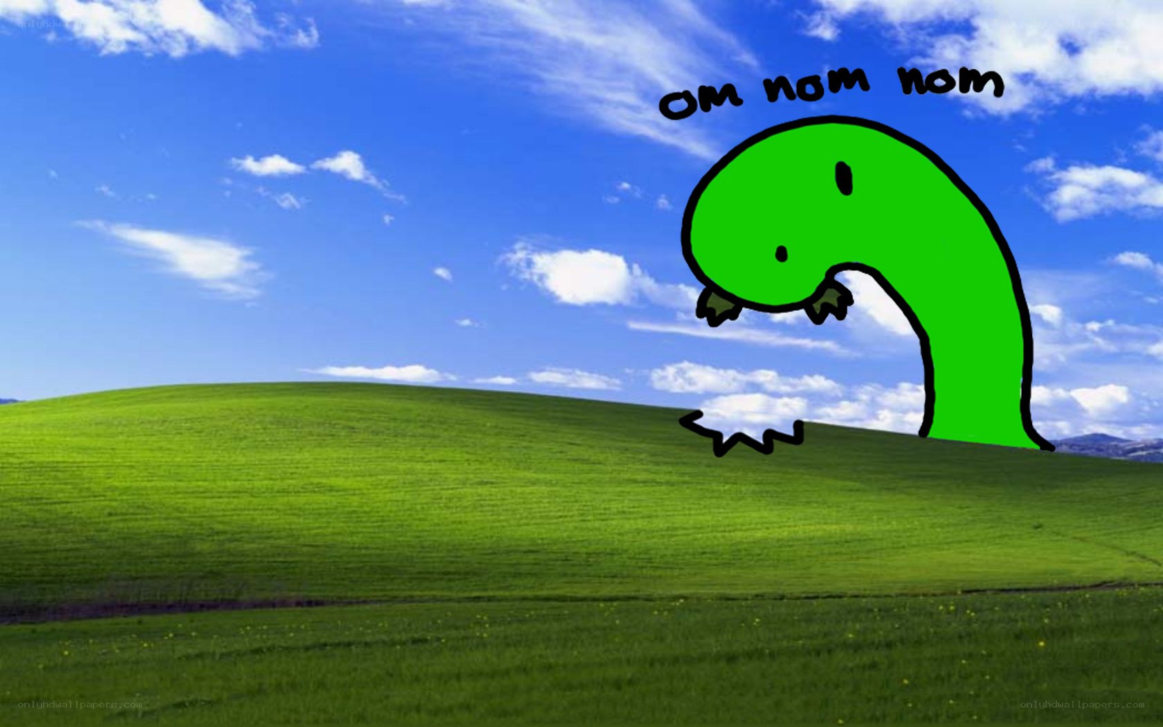 Dinosaur on a green hill