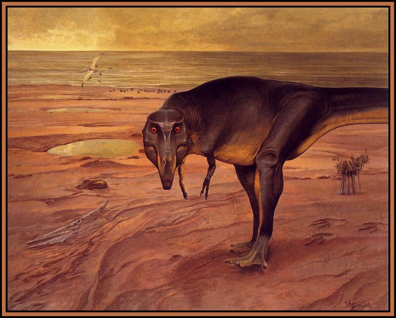 Dinosaur on a prehistoric shore