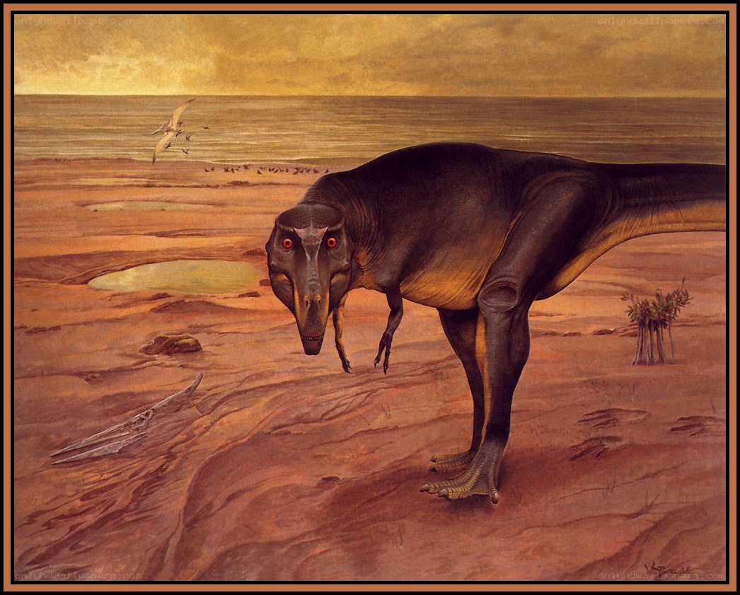 Dinosaur on a prehistoric shore