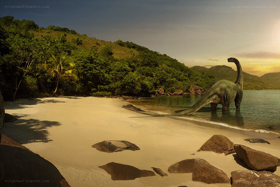 Dinosaur on a tropical beach