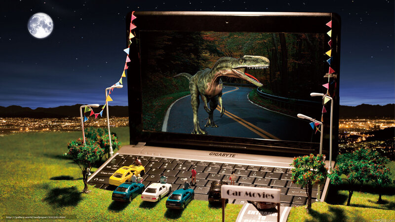 Dinosaur on laptop screen